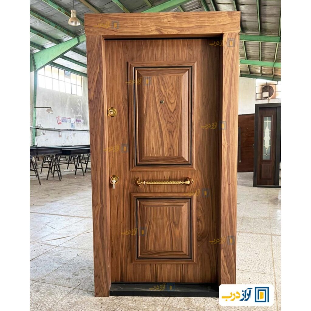 درب ضدسرقت روکش گردو مدل دوقاب برجسته