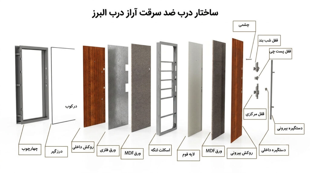 ساختار و اجزای تشکیل دهنده درب ضدسرقت آراز درب البرز