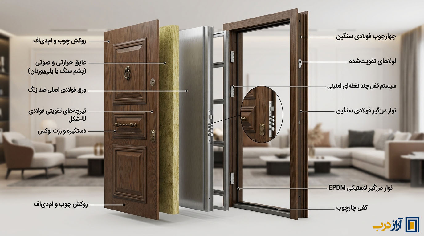 مشخصات و ساختار داخلی درب ضدسرقت کلاسیک